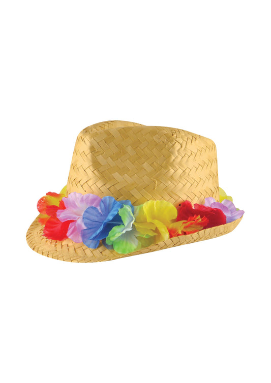 Hat Gangster Straw W/flower Band Adult - Labreeze