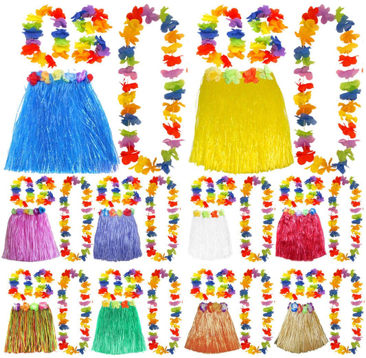 Hawaiian Hula Skirt 40cm Fancy Dress Costume And Lei Hula Set Ladies Girls - Labreeze