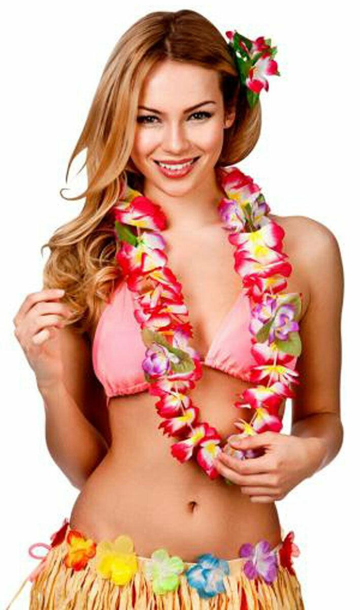 Hawaiian Party Orchid Lei Flower Hula Ladies Girls Fancy Dress Garland Necklace - Labreeze