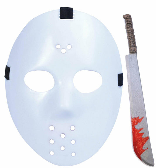 Horror Hockey Half Face Mask Jumbo Blooded Machete Halloween Horror Party Set - Labreeze