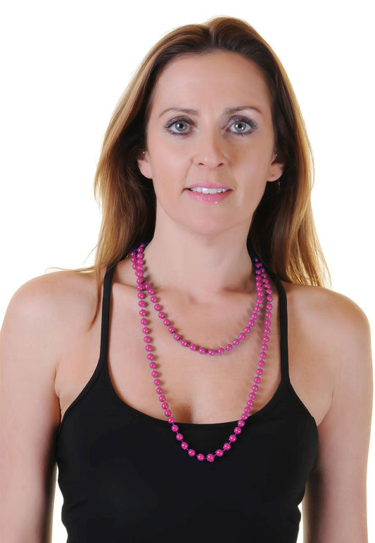 Hot Pink Plastic Bead Necklaces (Approx 48 Inches) - Labreeze