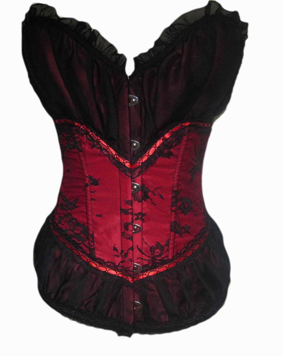 Hot Red&Black Lace Overlay Corset - Labreeze