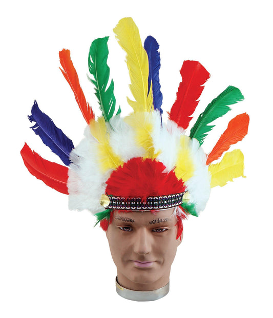 Indian Feather Headdress Wild West Fancy Dress Adult native american - Labreeze