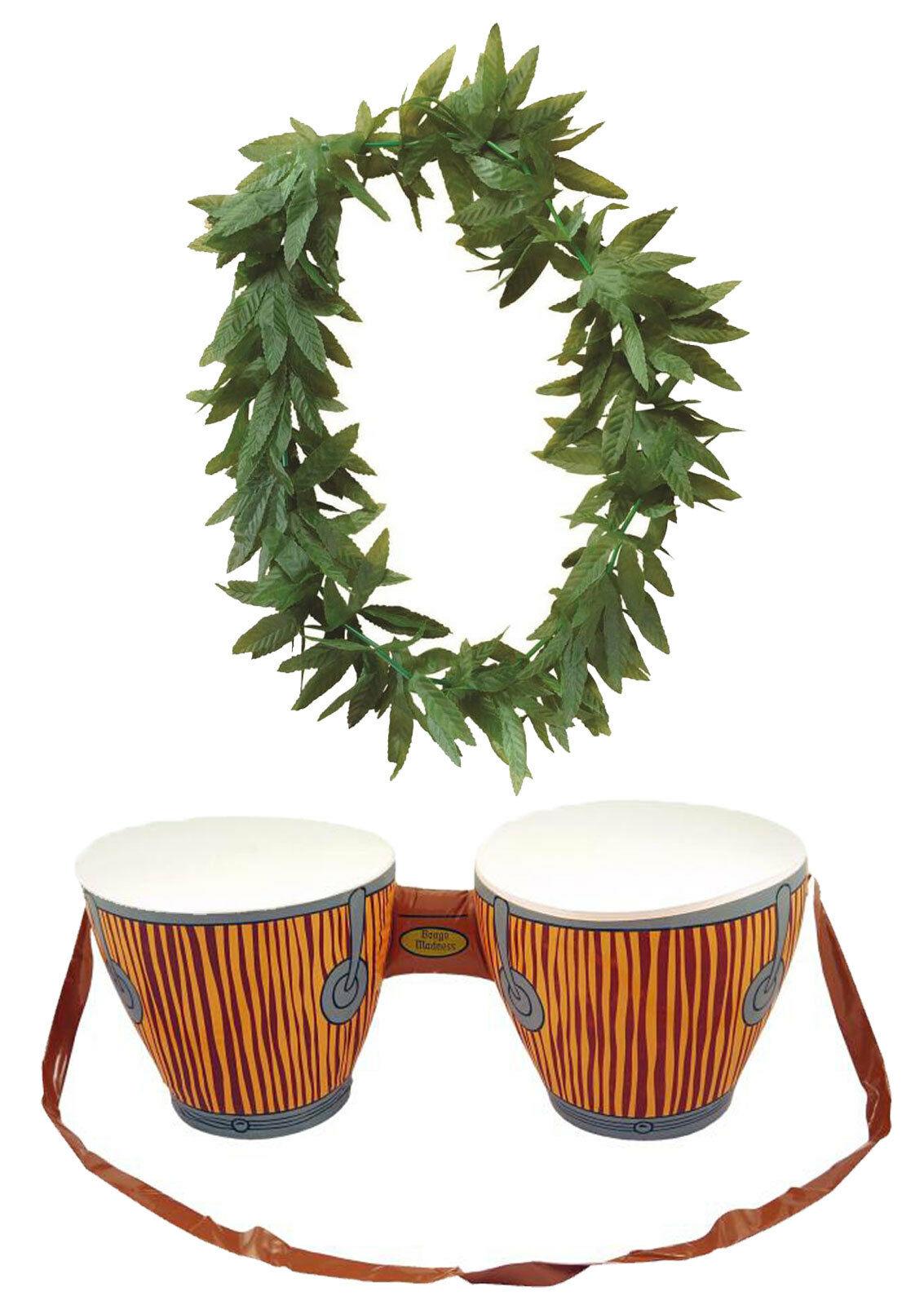 Inflatable Bongo Drums with Green Marry J Lei Hawaiian Beach Party Set - Labreeze