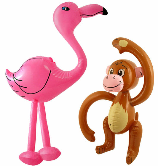 Inflatable Flamingo & Monkey Hawaiian Tropical Beach Party Decorations Set - Labreeze