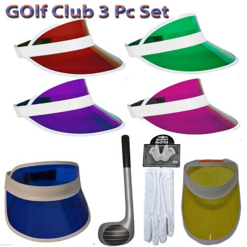 Inflatable golf club neon visor and white gloves fancy dress set