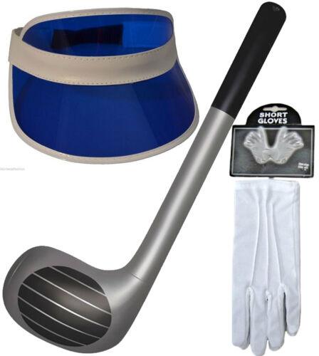 INFLATABLE GOLF CLUB 1980s NEON SUN VISOR HAT SHORT GLOVES FANCY DRESS - Labreeze