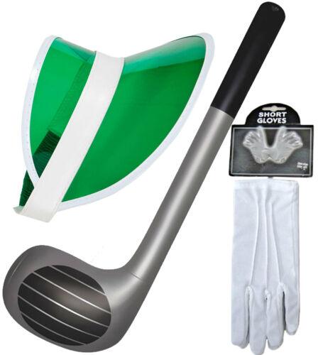 INFLATABLE GOLF CLUB 1980s NEON SUN VISOR HAT SHORT GLOVES FANCY DRESS - Labreeze