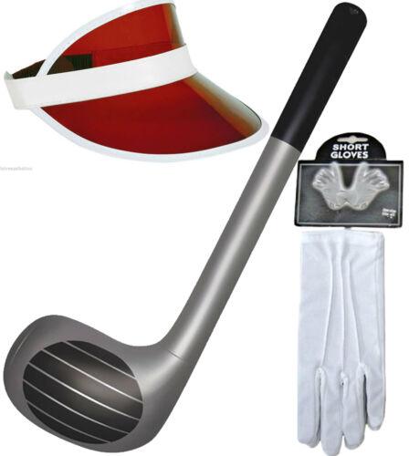 INFLATABLE GOLF CLUB 1980s NEON SUN VISOR HAT SHORT GLOVES FANCY DRESS - Labreeze