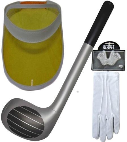 INFLATABLE GOLF CLUB 1980s NEON SUN VISOR HAT SHORT GLOVES FANCY DRESS - Labreeze