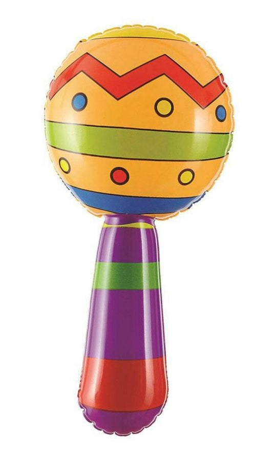 Inflatable Maraca with Bells Multicoloured Mexican Spanish Fiesta Party Prop - Labreeze