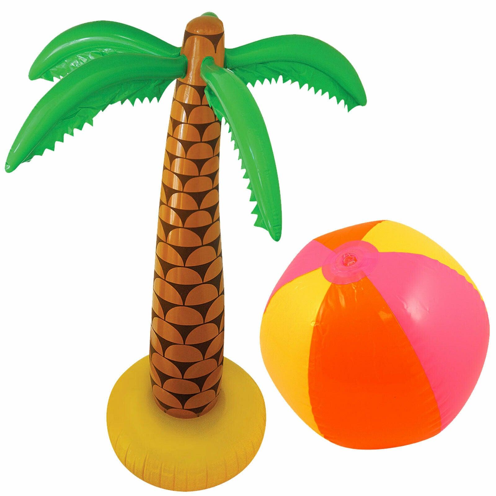 Inflatable Palm Tree with Beach Ball Luau Hawaiian Tropical Summer Party Set - Labreeze