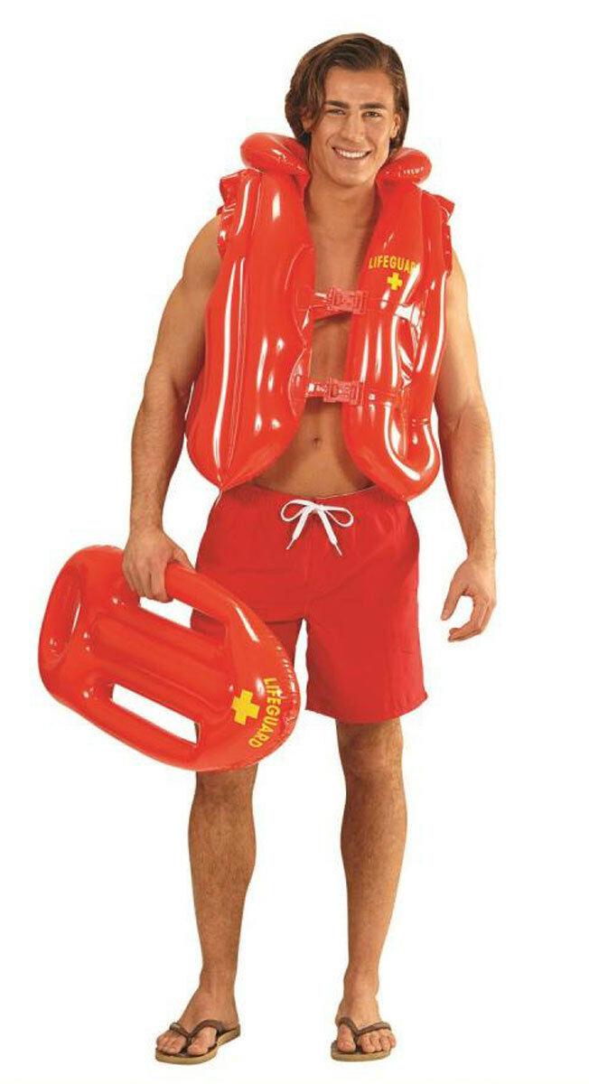 Inflatable Plastic Red Lifeguard Vest Baywatch Beach Party Blow Up Prop - Labreeze