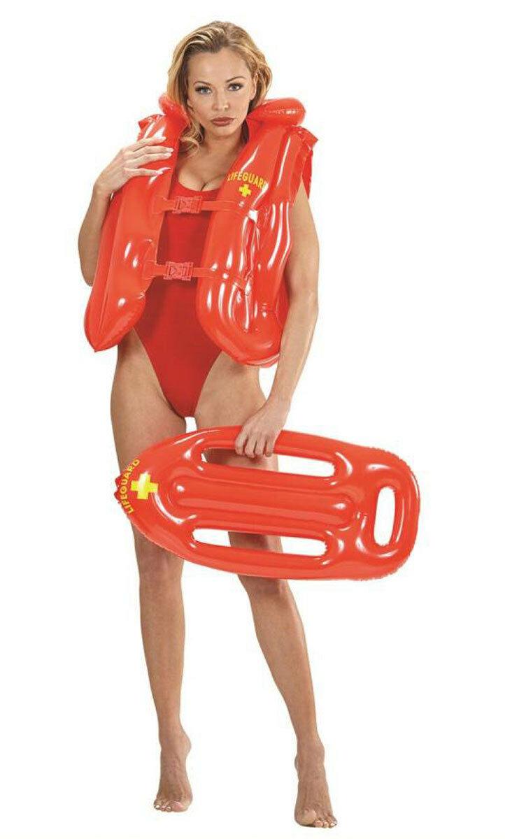 Inflatable Plastic Red Lifeguard Vest Baywatch Beach Party Blow Up Prop - Labreeze
