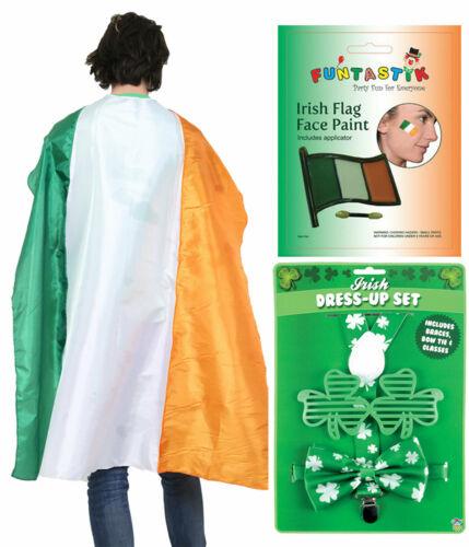 Irish Flag Cape, Shamrock Glasses Braces Bowtie & Make Up St Patrick’s Fancy Dre - Labreeze