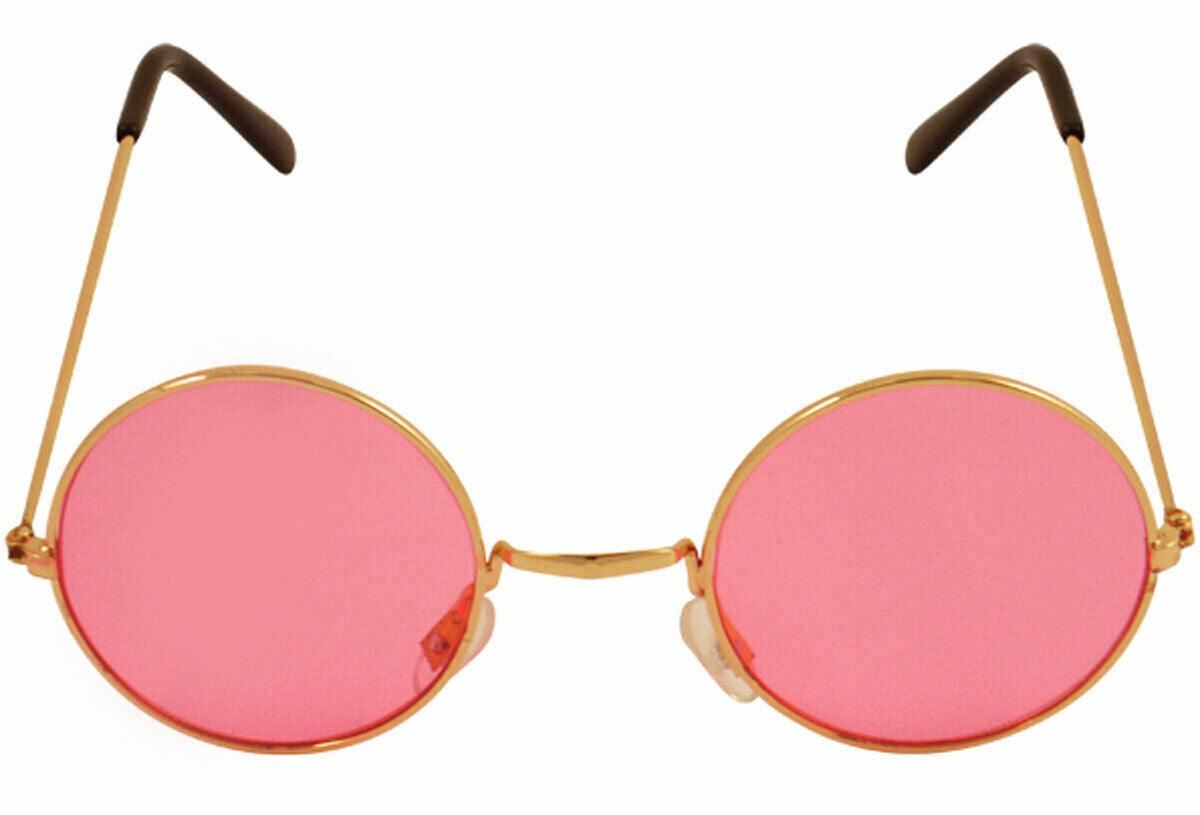 John Lennon Pink Glasses with Gold Frame Hippy 70's 80's Fancy Dress Sunglasses - Labreeze