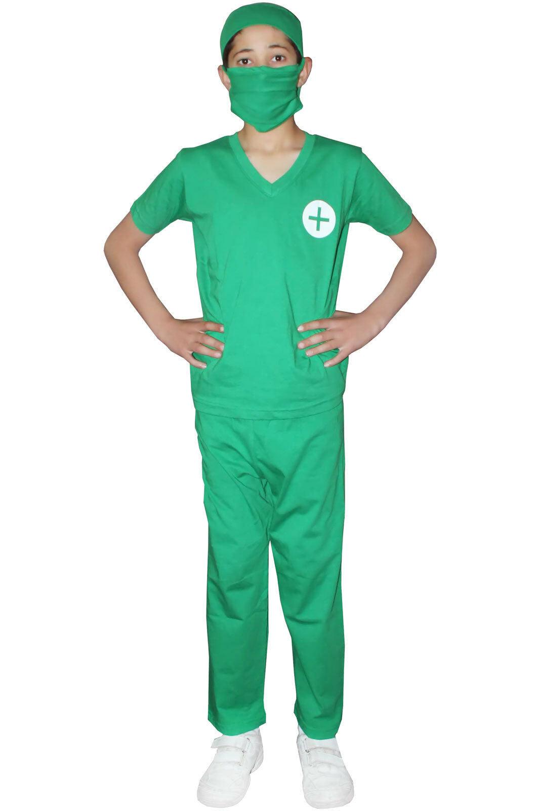 Kids Boys Green Doctor Surgeon Costume Book week Unisex Fancy Dress Outfit - Labreeze