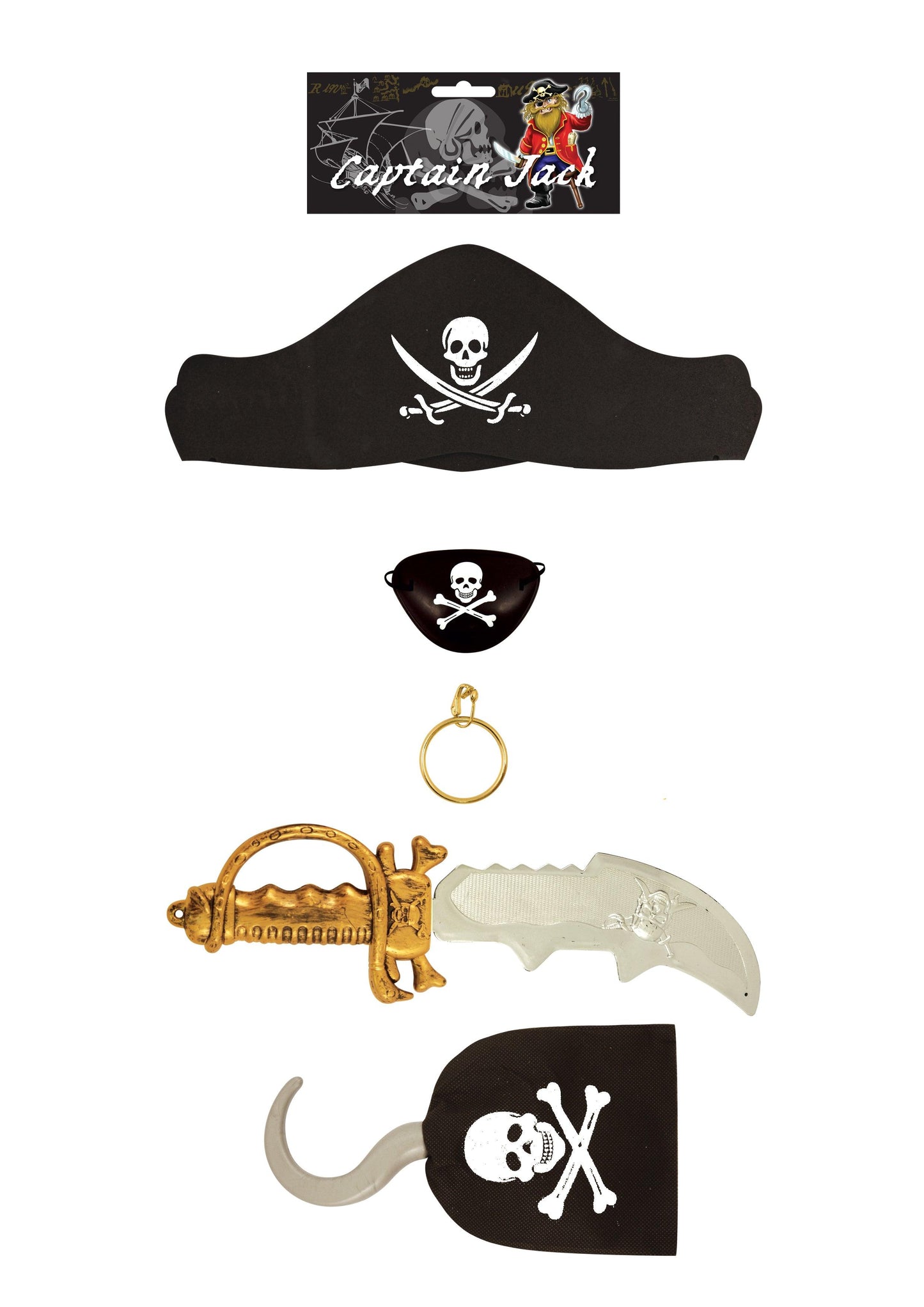 Kids Captain Jack 5pcs Pirate Weapon Set Pirate Toy Fancy Dress Party Accessories - Labreeze