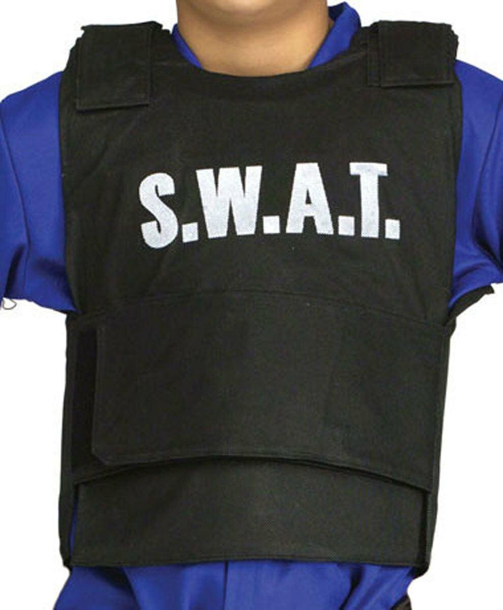 KIDS CHILDRENS SWAT TEAM VEST & HAT SET POLICE FBI MILITARY STYLE FANCY DRESS - Labreeze