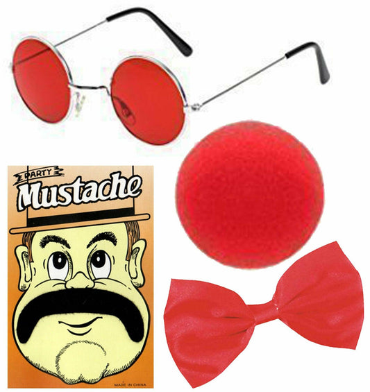Kids Comic Relief Fancy Dress Party Set (Red Nose, Glasses, Bow Tie & Moustache) - Labreeze