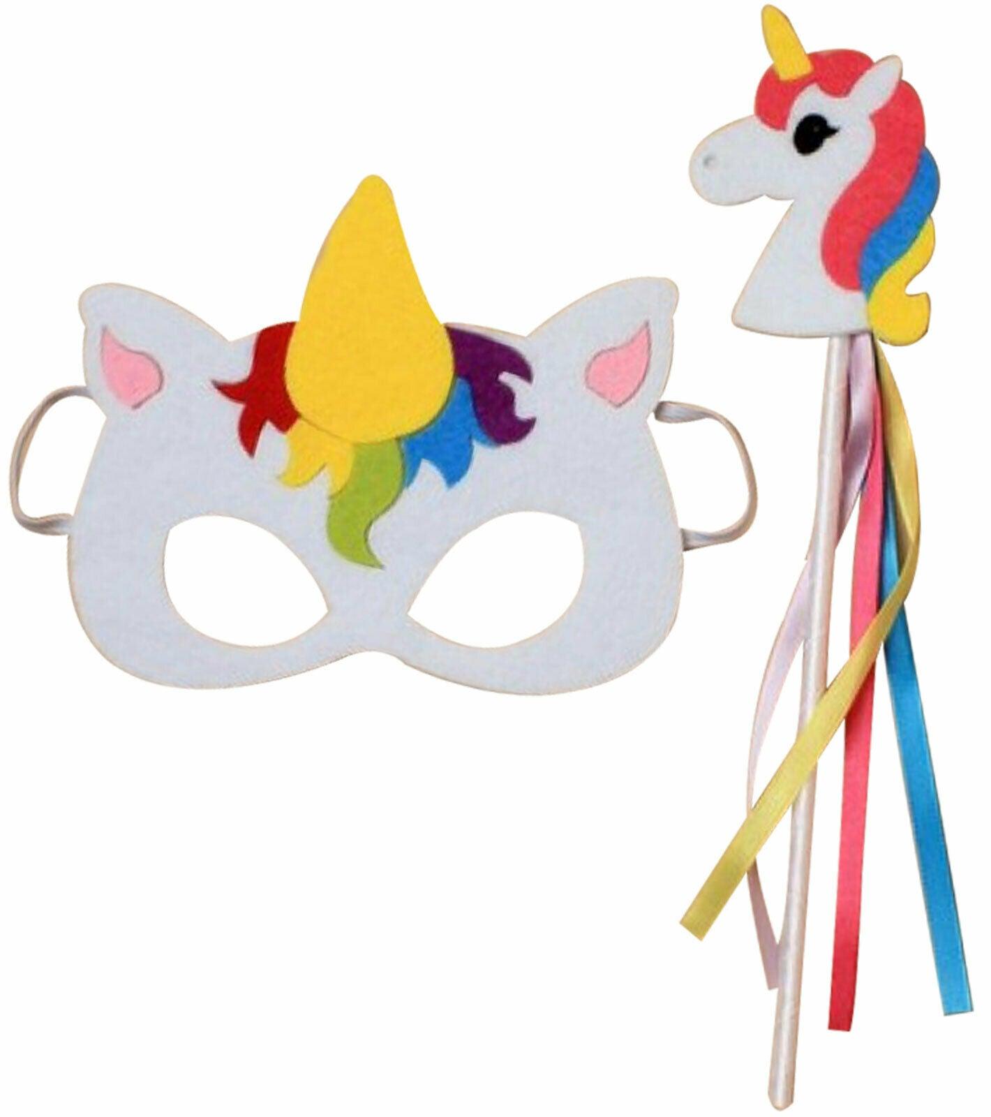 Kids Felt Unicorn Face Mask with Wand 2Pcs Fancy Dress Party Dress Up Set - Labreeze