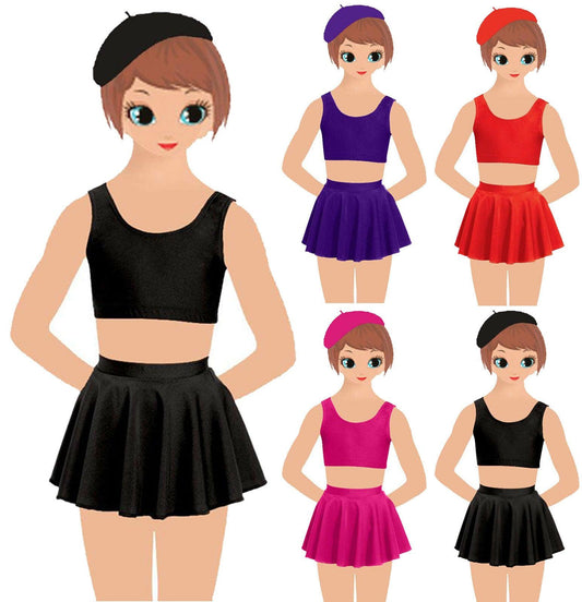 Kids Girls Plain Stretchy Circular Dancwear Skating Tap Daisy Skirt - Labreeze