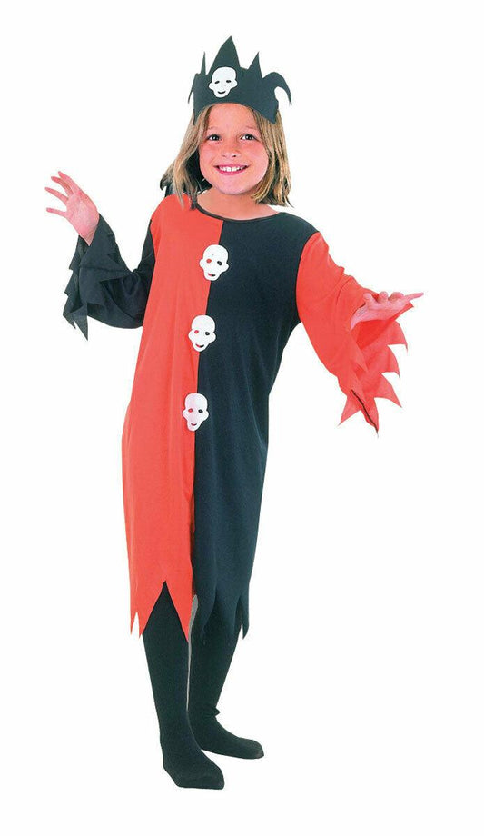 Kids Girls Skull Clown Jester Costume Halloween Circus Joker Fancy Dress Outfit - Labreeze