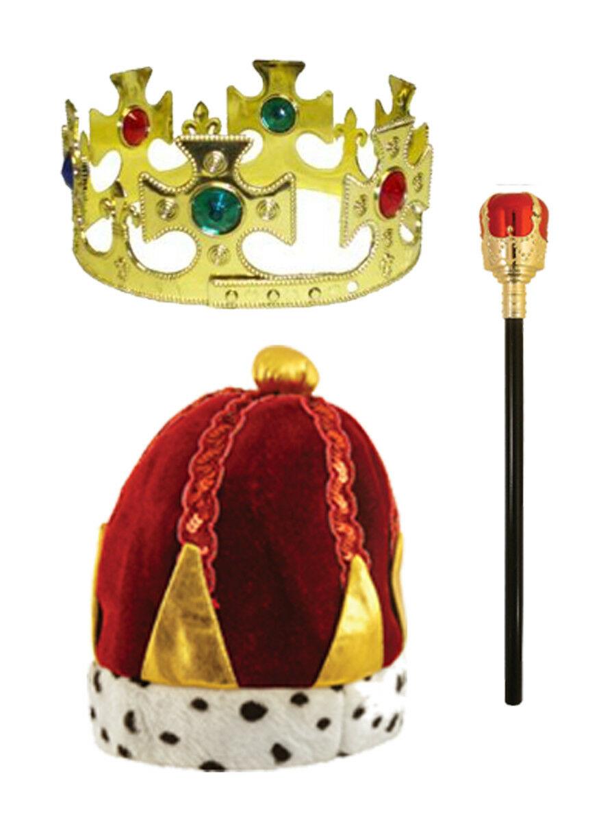 Kids King Queen Crown + Sceptre Staff Velvet Effect BookWeek Costume Set - Labreeze