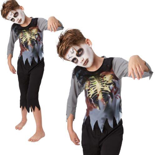 Kids Zombie Fancy Dress Costume Halloween Horror Undead Boys Childs Outfit - Labreeze
