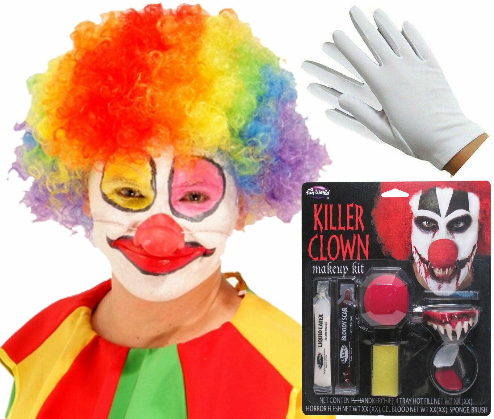 Killer Clown Set Afro Wig Short Gloves Make Up Kit Halloween Horror Party Set - Labreeze