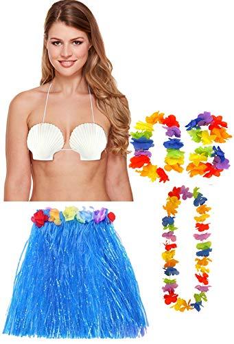 labreeze Ladies 40 cm Hula Skirt Lei Set Shell Bra Hawaiian Summer Beach Party Costume - Labreeze