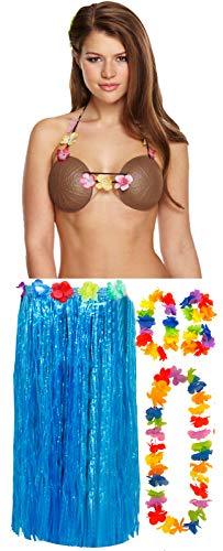 labreeze Ladies Girls 80 Cm Hula Grass Skirt 4 Pcs Lei Coconut Bra Hawaiian Beach Party Costume - Labreeze