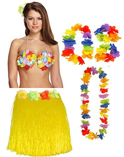 labreeze Ladies Girls Yellow 40 Cm Hula Skirt Lei Flower Bra Hawaiian Summer Party Dress - Labreeze