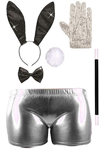 labreeze Ladies Glitter Bunny Set Shorts Gloves Wand Hen Night Fancy Dress Costume - Labreeze