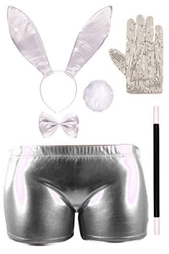 labreeze White Glitter Bunny Dress Up Shorts Wand Pop Gloves Hen Night Fancy Dress - Labreeze