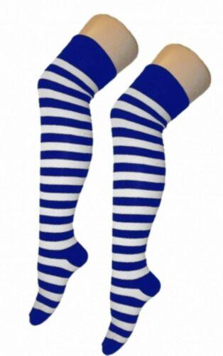 Ladies Argyle Blue and White Thigh High Girls Stretchy Over the Knee Socks - Labreeze