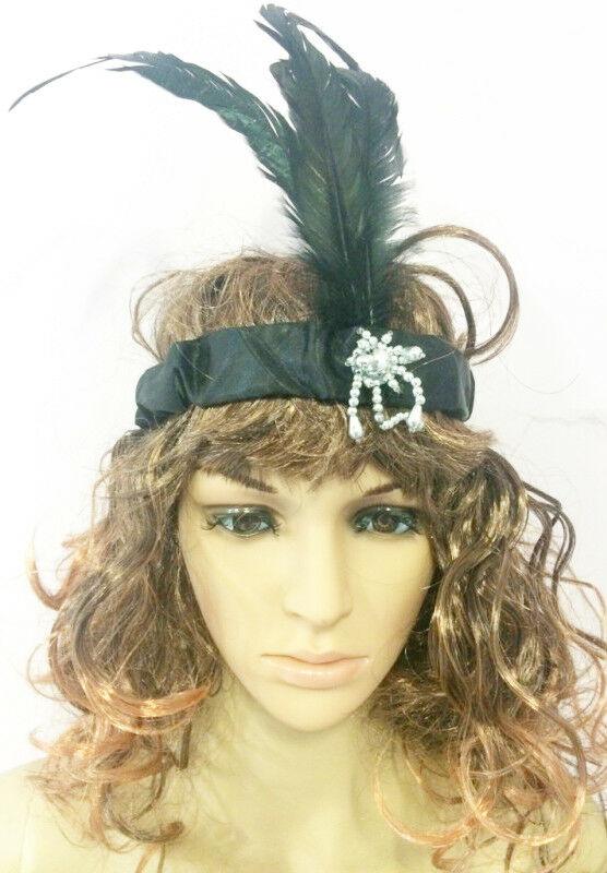Ladies Black Flapper Headband Feathers Charleston 1980’s Fancy Dress Accessory - Labreeze