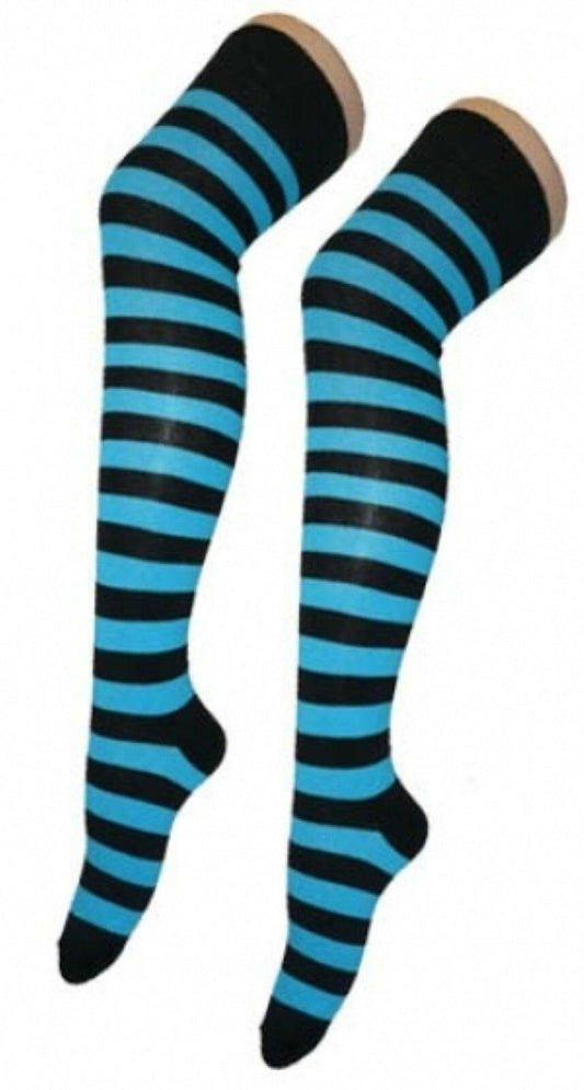 Ladies Black Turquoise Thigh High Girls Stretchy Over the Knee Socks - Labreeze