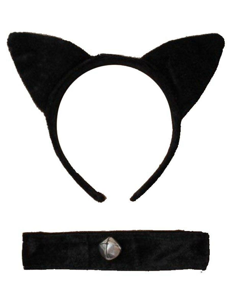 Ladies Cat Ears Collar with Bell Black Hen Night Headband Kitty Fancy Dress - Labreeze