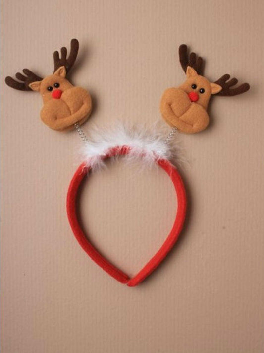 Ladies Christmas Reindeer Deeley Boppers Girls Fluffy Red Headband - Labreeze
