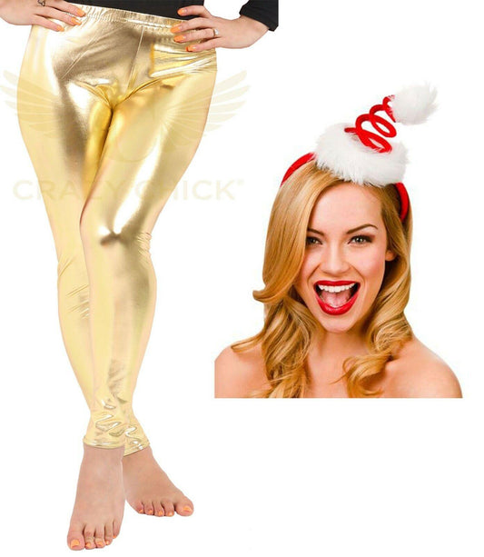 Ladies Christmas Santa Spiral headband metallic gold legging Xmas fancy dress - Labreeze