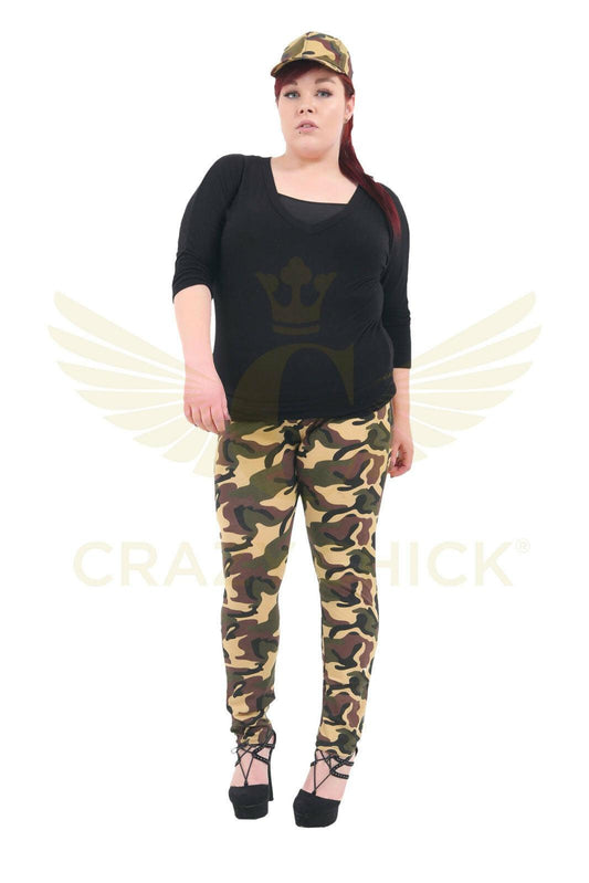 Ladies Cotton Camouflage Legging Full Length Army Military Print Plus Size Pants - Labreeze