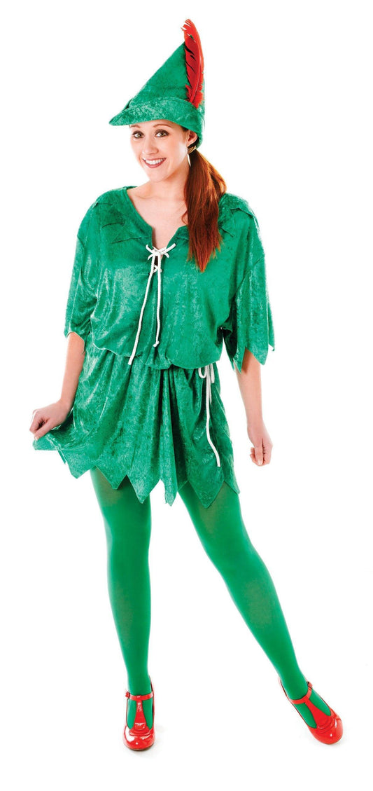 Ladies Fancy Dress Peter Pan Costume Fairytale Pixie Fairy Panto 2 Sizes - Labreeze