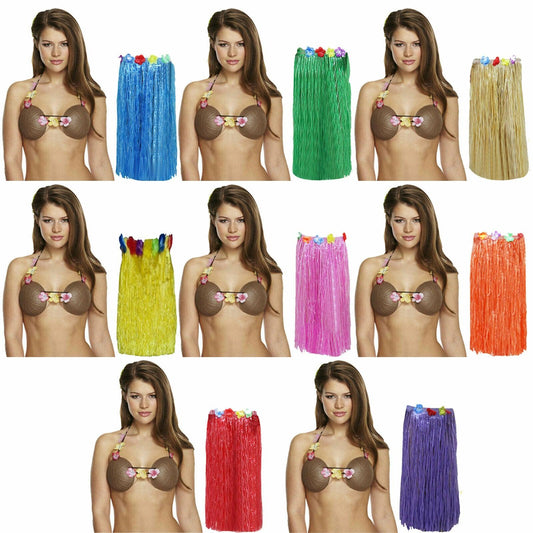 Ladies Girls 80 Cm Hula Grass Skirt Coconut Bra Hawaiian Summer Beach Party Set - Labreeze