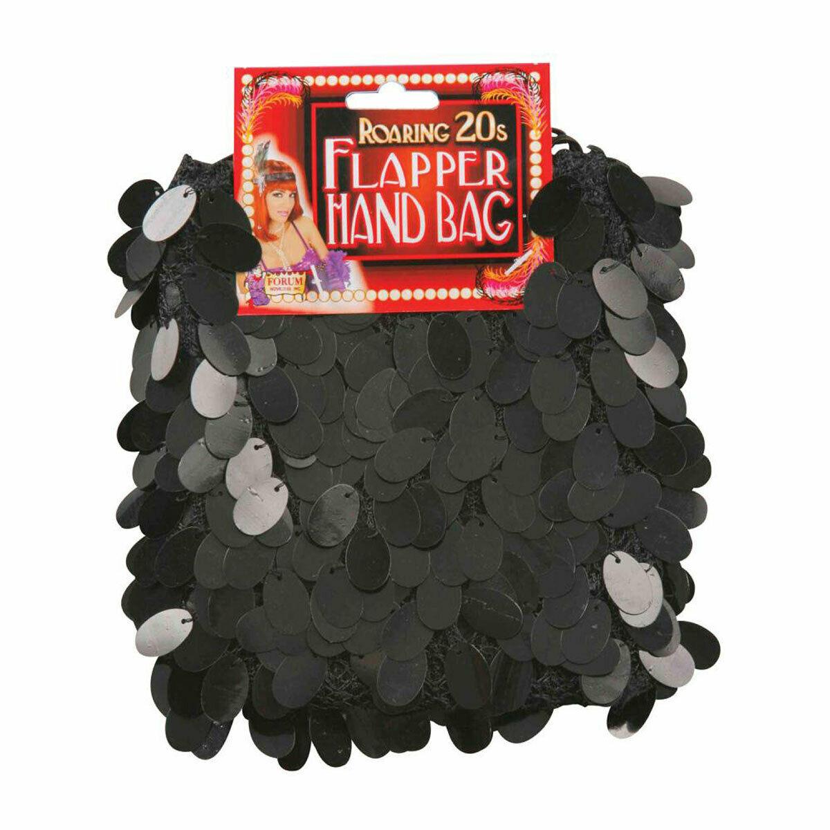 Ladies Girls Black Flapper Sequin Bag 1920’s Retro Fancy Dress Handbag - Labreeze