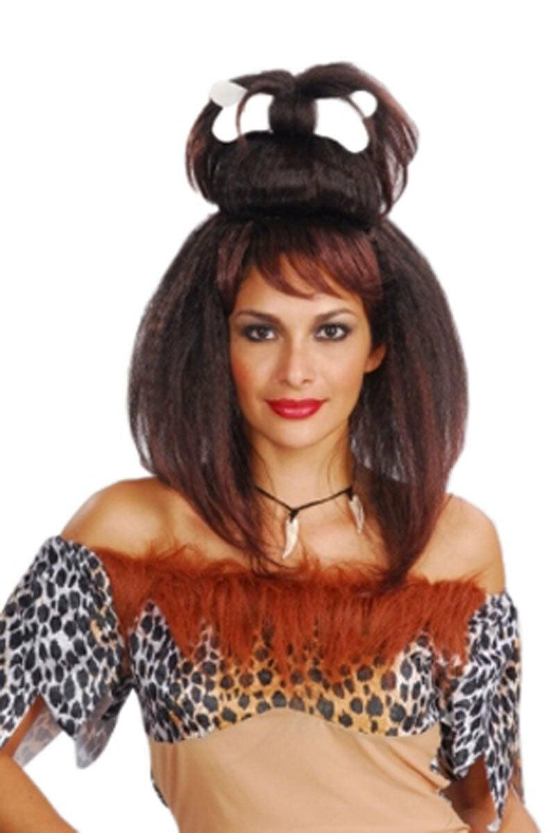 Ladies Girls Cave Female Wig Brown Horror Themed Fancy Dress Accessory - Labreeze