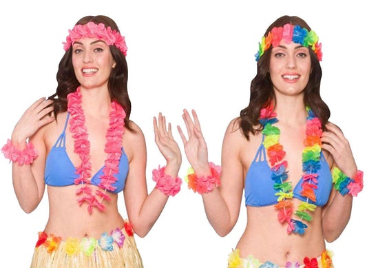 Ladies Girls Hawaii 4 Piece Dress-Up Set Hawaiian Beach Tropical Lua Fancy Dress - Labreeze