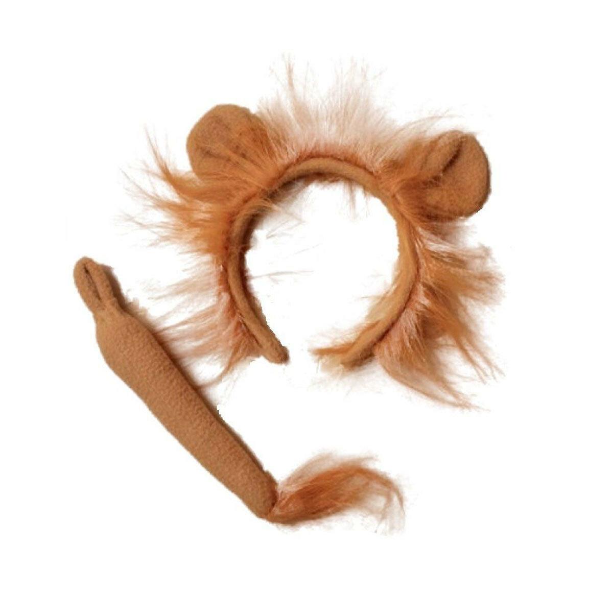 Ladies Girls Lion Ears Alice Band Headband with Tail Fancy Dress Accessory - Labreeze