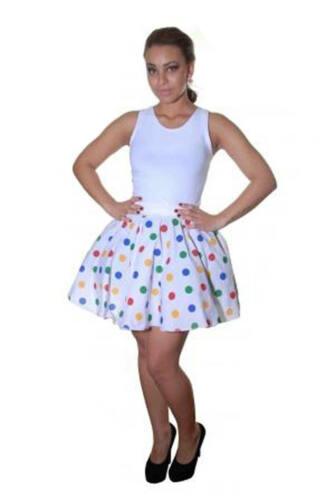 Ladies Girls Multi Dot White Polka Skirt Rock n Roll Flared Fancy Dress Skirt - Labreeze
