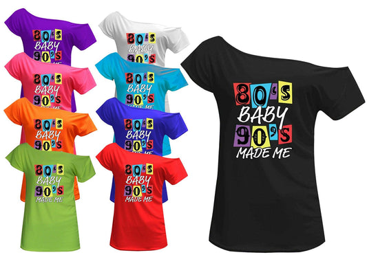 Ladies Girls Off Shoulder Top Awesome Baby Made Me Printed Graphic Shirt - Labreeze